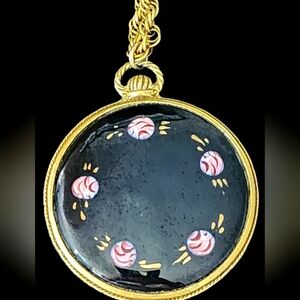 Chunky Big Enamel Flower Pendant & Necklace 1/20 14k Gold Filled Jewelry